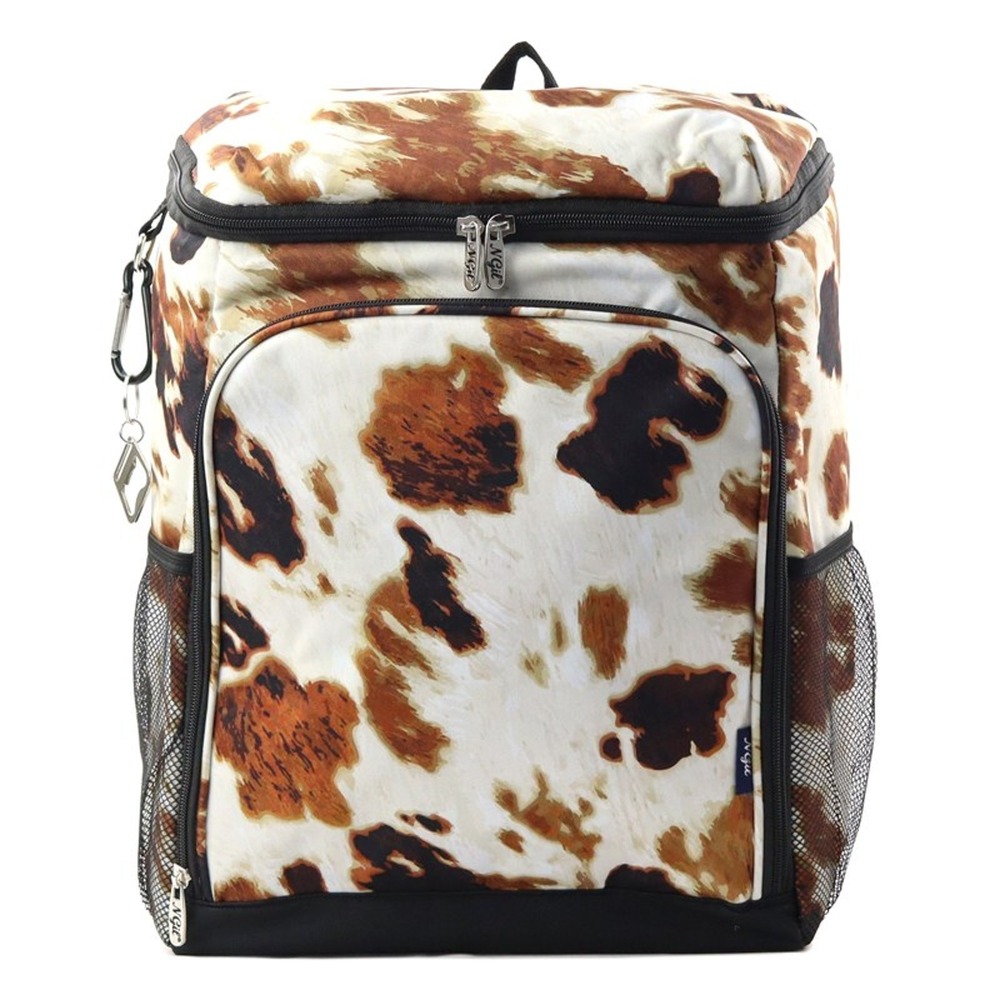 Insulated Cowhide-Print Cooler Backpack - Brown White